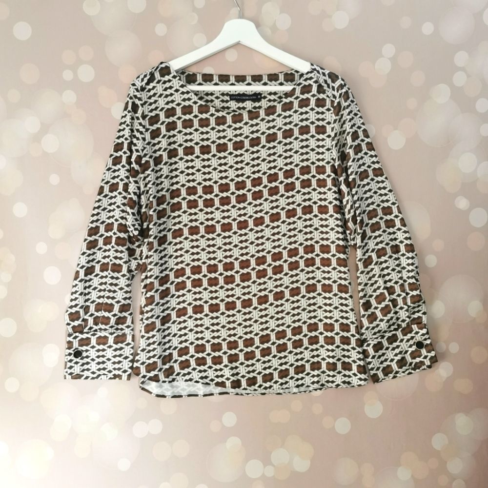 Loose fit US M non-iron geometric blouse long sleeve